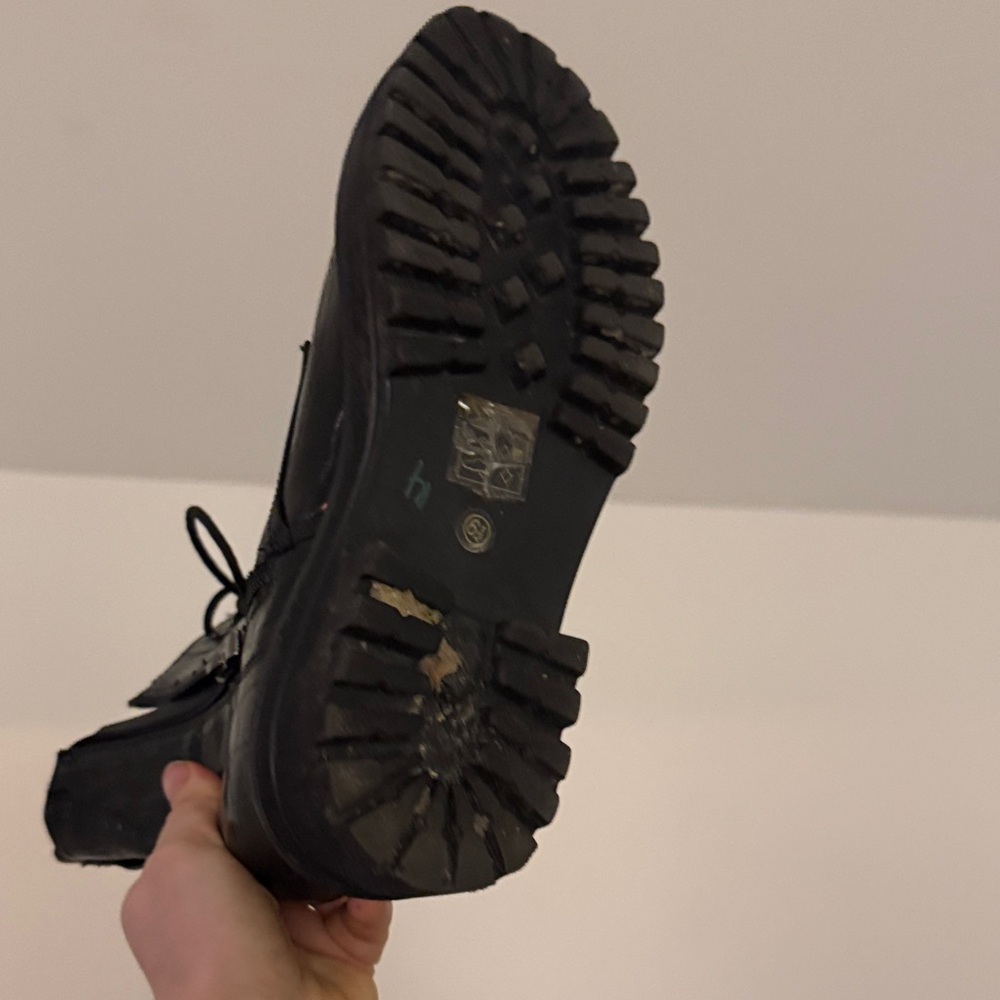 Black Lace-Up Platform Combat Boots Womans 6.5 - Picture 6 of 7
